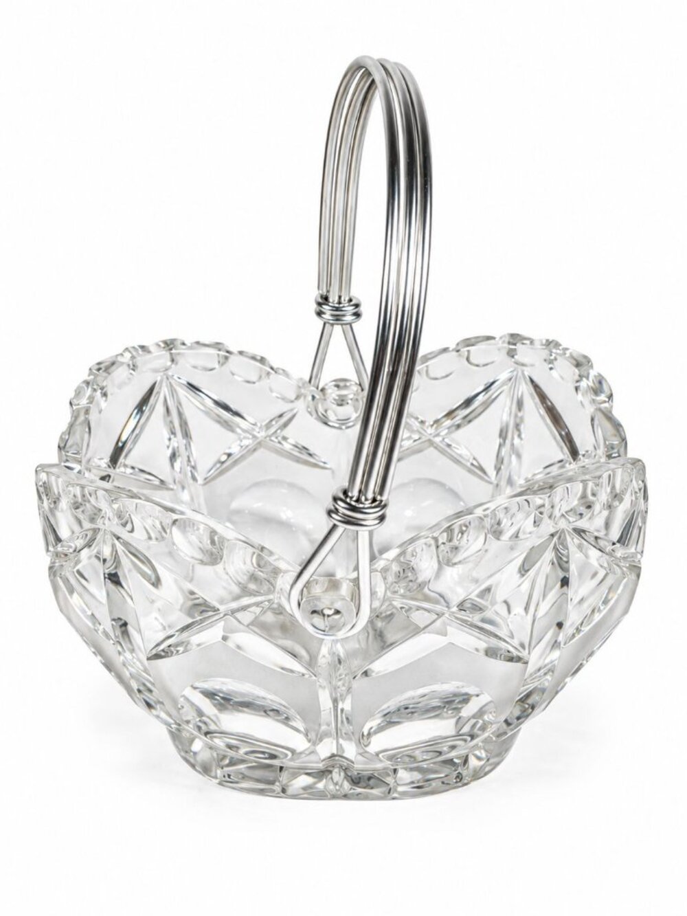 Lead Crystal Basket Bowl Echt Bleikstall Metal Handle - Handcut in Western Germa